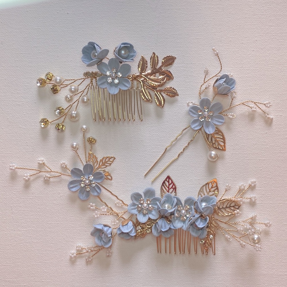 4 Pieces Rhinestone & Pearl Hair Combs & Hairpins • Bridal/Special Occasion